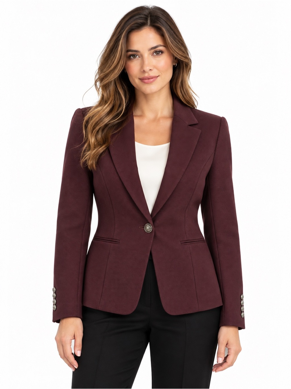 White House Black Market Burgundy Wine Tailored Stretch Blazer Size 00
